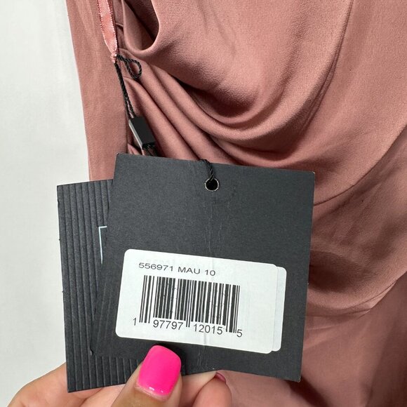 NWT Mac Duggal Rhinestone Neckline Draped Mini Dress Mauve 10 #9841 - Picture 11 of 13